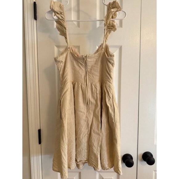 Francesca's Connie Ruffle Strap Corset Top Linen Cream Mini Dress Size M Medium - Picture 7 of 8